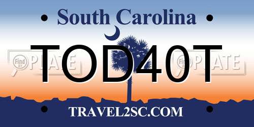 TOD40T South Carolina License Plate