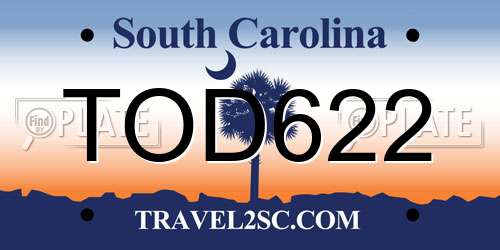 TOD622 South Carolina License Plate