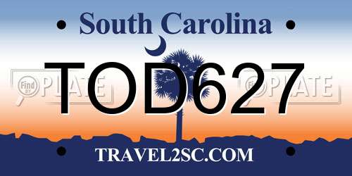 TOD627 South Carolina License Plate
