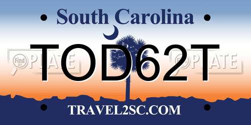 TOD62T South Carolina License Plate