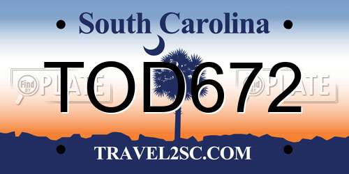 TOD672 South Carolina License Plate
