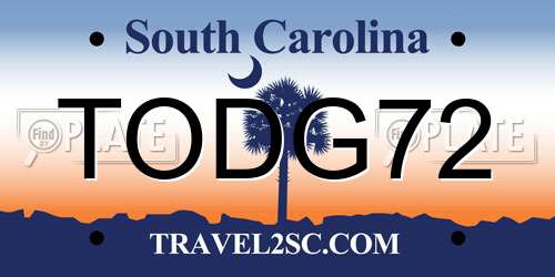 TODG72 South Carolina License Plate