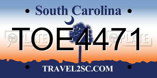 TOE4471 South Carolina License Plate