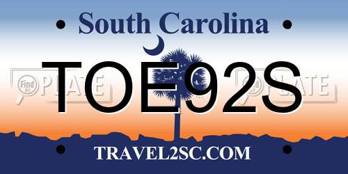 TOE92S South Carolina License Plate