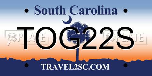 TOG22S South Carolina License Plate