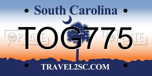 TOG775 South Carolina License Plate