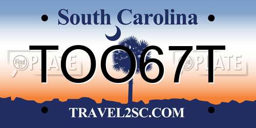 TOO67T South Carolina License Plate