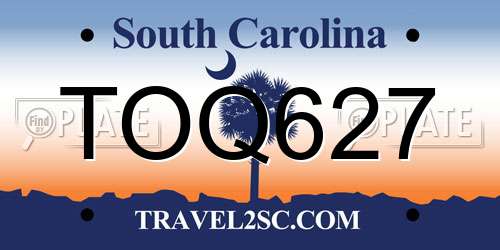 TOQ627 South Carolina License Plate