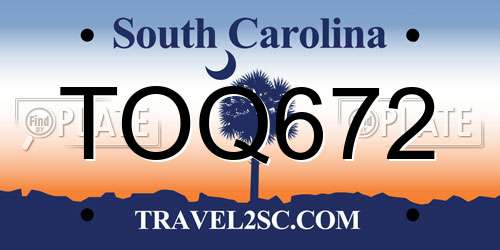 TOQ672 South Carolina License Plate