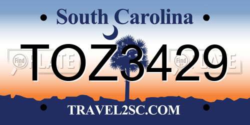 TOZ3429 South Carolina License Plate