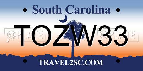 TOZW33 South Carolina License Plate
