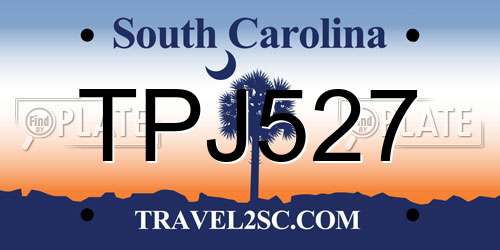 TPJ527 South Carolina License Plate