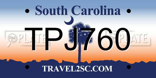 TPJ760 South Carolina License Plate