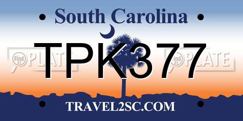 TPK377 South Carolina License Plate