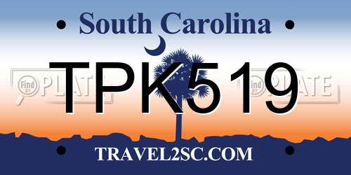 TPK519 South Carolina License Plate