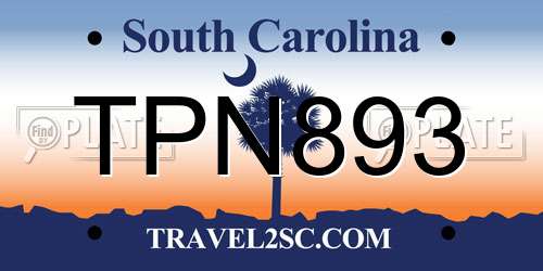 TPN893 South Carolina License Plate