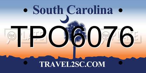 TPO6076 South Carolina License Plate