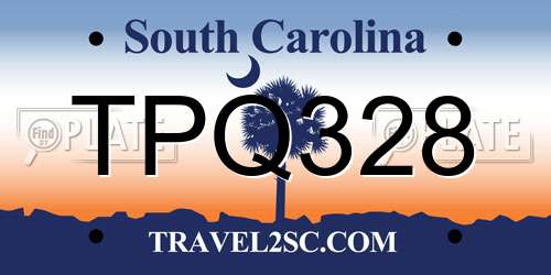 TPQ328 South Carolina License Plate