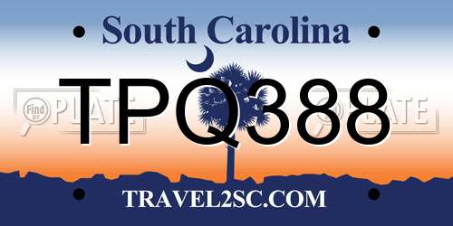 TPQ388 South Carolina License Plate