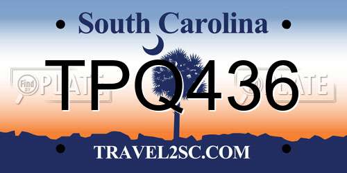 TPQ436 South Carolina License Plate