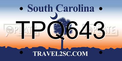 TPQ643 South Carolina License Plate