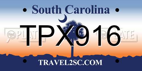 TPX916 South Carolina License Plate
