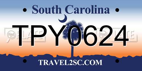 TPY0624 South Carolina License Plate