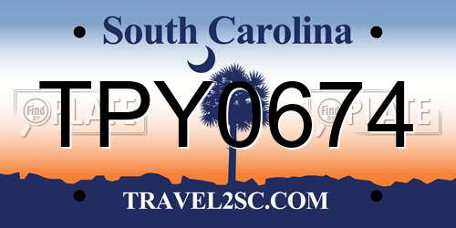 TPY0674 South Carolina License Plate