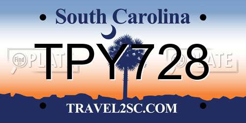 TPY728 South Carolina License Plate