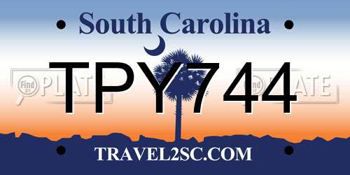 TPY744 South Carolina License Plate