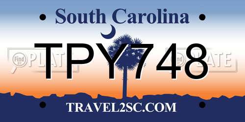 TPY748 South Carolina License Plate