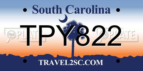TPY822 South Carolina License Plate