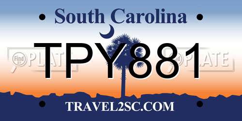 TPY881 South Carolina License Plate