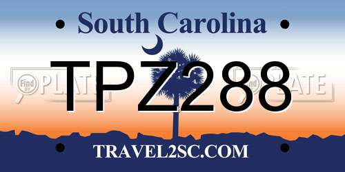 TPZ288 South Carolina License Plate