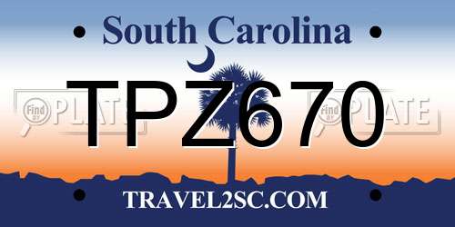 TPZ670 South Carolina License Plate