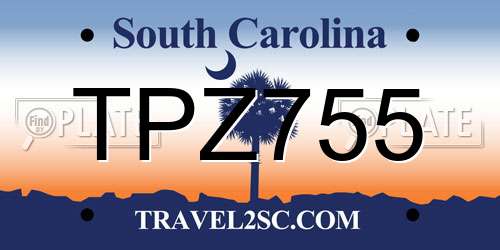 TPZ755 South Carolina License Plate