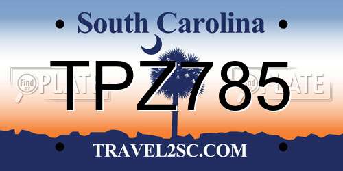 TPZ785 South Carolina License Plate