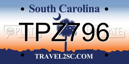 TPZ796 South Carolina License Plate