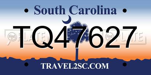 TQ47627 South Carolina License Plate