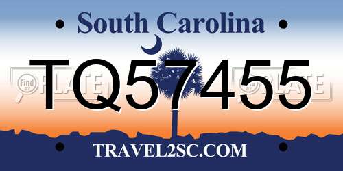 TQ57455 South Carolina License Plate