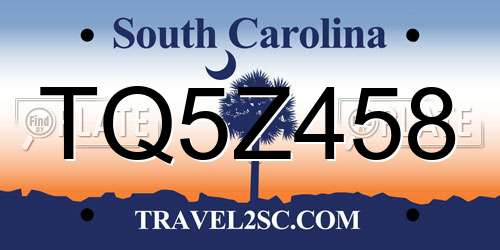 TQ5Z458 South Carolina License Plate
