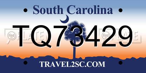 TQ73429 South Carolina License Plate