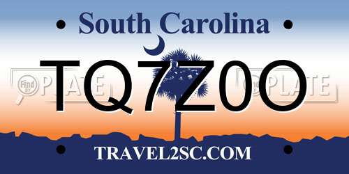 TQ7Z0O South Carolina License Plate