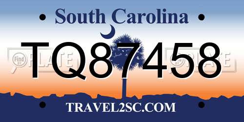 TQ87458 South Carolina License Plate