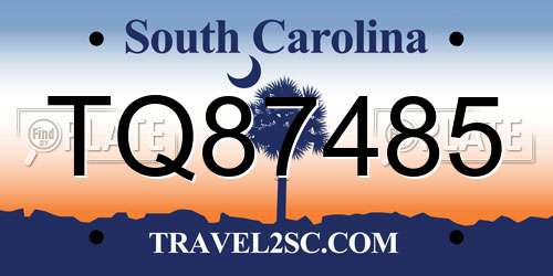 TQ87485 South Carolina License Plate