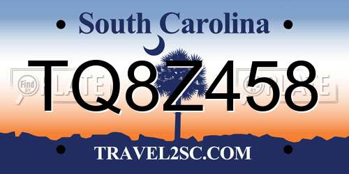 TQ8Z458 South Carolina License Plate
