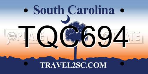 TQC694 South Carolina License Plate