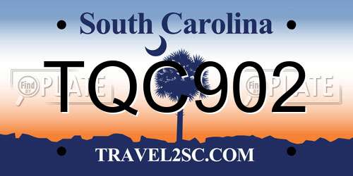 TQC902 South Carolina License Plate