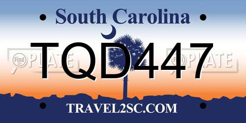 TQD447 South Carolina License Plate