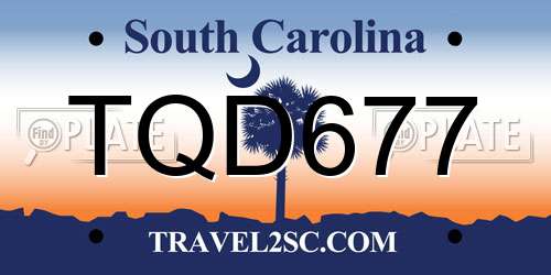 TQD677 South Carolina License Plate